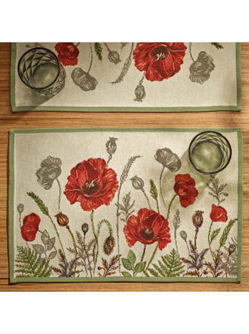 Sander Baumwollmischung, Gewebt, Gobelin Tischset 2er-Pack Poppy meadow in rot-natur