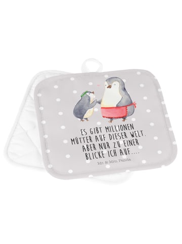 Mr. & Mrs. Panda Topflappen Pinguin mit Kind mit Spruch in Grau Pastell
