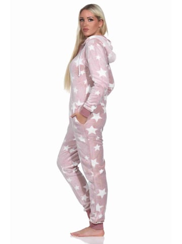 NORMANN Schlafanzug Jumpsuit Overall Sterne Coralfleece - 76737 in rosa