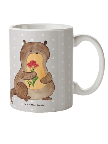Mr. & Mrs. Panda Plastikbecher Otter Blumenstrauß ohne Spruch in Grau Pastell