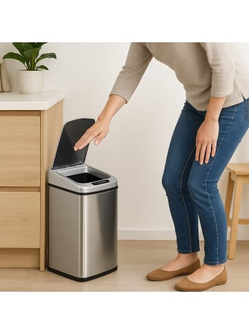 relaxdays Sensor Mülleimer in Silber - 12 l