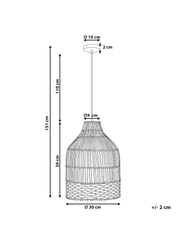 Beliani Pendelleuchten GILO in Naturfarben/Schwarz - (W) 30 x (H) 151 x (L) 30 cm