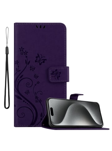 cadorabo Hülle für Apple iPhone 16 PRO Blumen Design in Floral Dunkel Lila