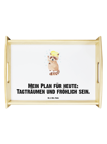 Mr. & Mrs. Panda Servier Tablett Waschbär mit Spruch in Weiß