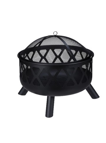 relaxdays Feuerschale mit Funkenschutz in Schwarz - Ø 62 cm