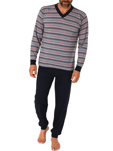 NORMANN langarm Schlafanzug Bündchen Pyjama Streifen - 83115 in navy