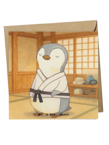 Mr. & Mrs. Panda Einladungskarte Pinguin Karate Design ohne Spruch in Weiß