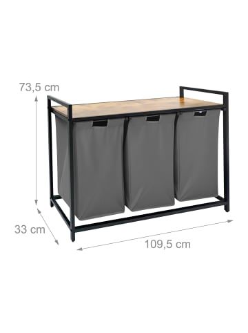relaxdays Wäschesammler in Grau/ Natur - (B)109,5 x (H)73,5 x (T)33 cm