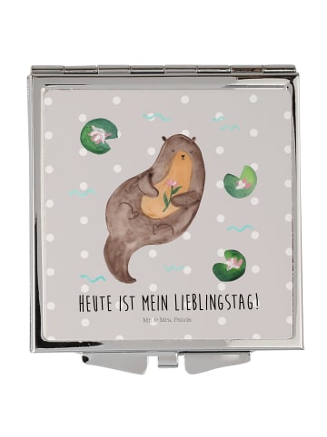 Mr. & Mrs. Panda Handspiegel Otter Seerose mit Spruch in Grau Pastell