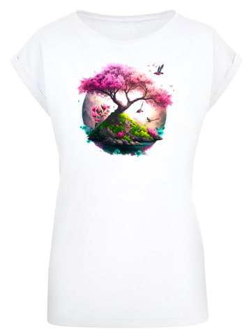 F4NT4STIC Extended Shoulder T-Shirt Kirschblüten Baum in weiß