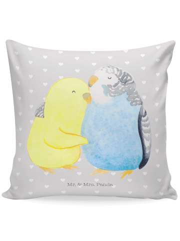 Mr. & Mrs. Panda Kissen Wellensittich Liebe ohne Spruch in Grau Pastell