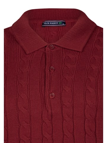 Felix Hardy Grobstrick Zopfmuster Langarm Polo Pullover in Bordeaux