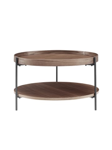 SalesFever Couchtisch-Set mit je 2 Ablagen Metallgestell Schwarz Holzfurnier in Walnuss