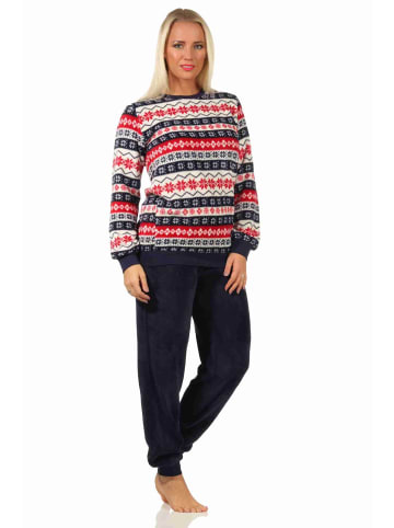 NORMANN Schlafanzug Pyjama langarm Norwegerlook Coralfleece in rot