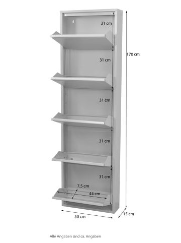 möbel-direkt Metallschuhschrank (5Klappen) Madrid in weiß