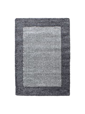 KADIMA DESIGN Teppich Hochflor Shaggy Waschbar Bordüre RHEIN Strapazierfähig in Grau