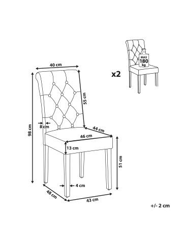 Beliani 2er-Set Esszimmerstuhl VELVA in Grau/Schwarz