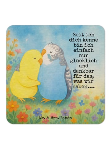 Mr. & Mrs. Panda Bierdeckel Wellensittich Liebe Design mit Spruch in Weiß