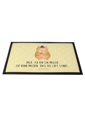 Mr. & Mrs. Panda Sauberlaufteppich Hamster Hut mit Spruch in Gelb Pastell