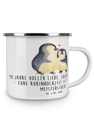 Mr. & Mrs. Panda Camping Emaille Tasse 40. Hochzeitstag Rubinhoc... in Transparent