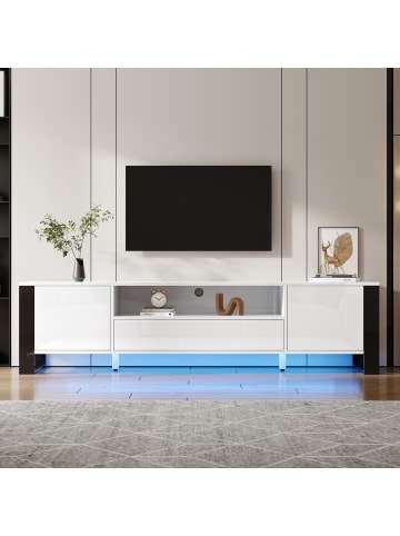 ABRIHOME Moderner TV-Schrank in Hochglanz-Weiß mit LED & Stauraum