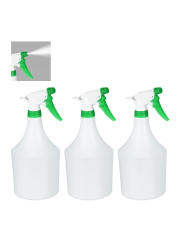 relaxdays 3 x Sprühflasche in Weiß/ Grün - 1 Liter