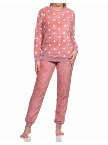 NORMANN langarm Schlafanzug Bündchen Coralfleece Tupfen - 76753 in rosa