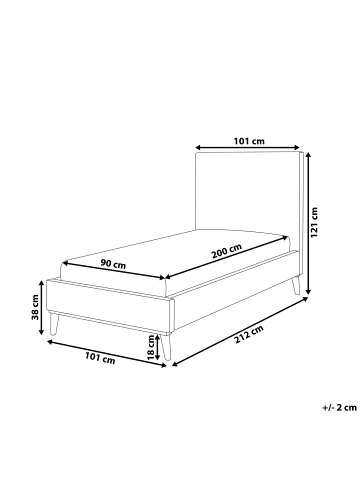 Beliani Einzelbett BAYONNE in Grau/Dunkler Holzfarbton - (W) 101 x (H) 121 x (L) 212 cm