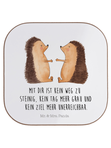 Mr. & Mrs. Panda Glas-Untersetzer Igel Liebe mit Spruch in Weiß