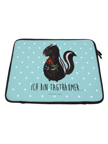 Mr. & Mrs. Panda Laptop Hülle Stinktier Blume mit Spruch in Türkis Pastell