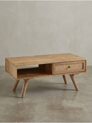 KADIMA DESIGN Couchtisch 90x40x45 cm Mango Massivholz / Rattan Wohnzimmertisch