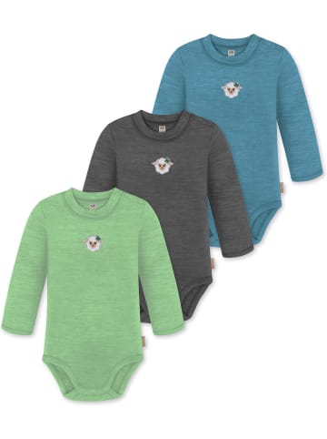 Normani Outdoor Sports 3er Pack Baby Merino Langarmbody „Tuai" in Blau/Anthrazit/Grün
