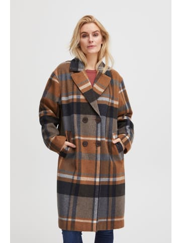 PULZ Jeans Wollmantel PZARIANE Outerwear 50207551 Karierter Wollmantel mit Knopfleiste in Braun