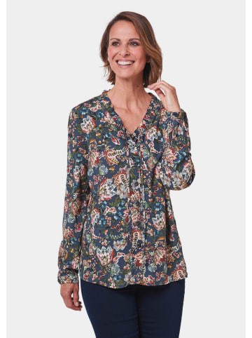 GOLDNER Kurzgröße:  Druckbluse mit Ausschnittlösung in marine / ahorn / gemustert