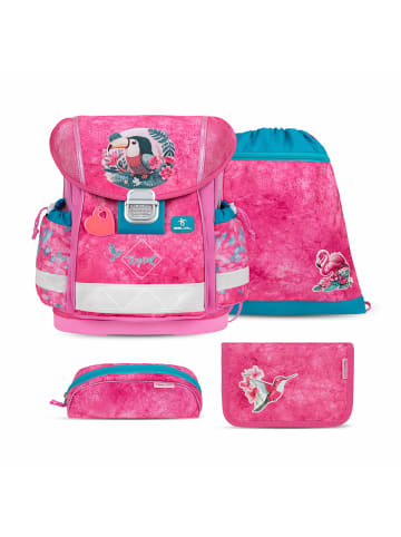 Belmil 4tlg-Set: Schulranzen Set Classy Tropical Toucan in Pink H36xL32xT19 cm