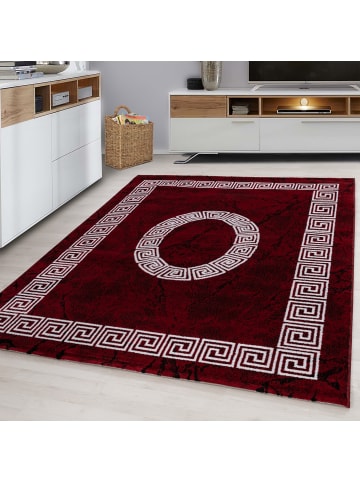 KADIMA DESIGN Teppich Kurzflor Mäander-Muster Polypropylen Wohnzimmer in Rot