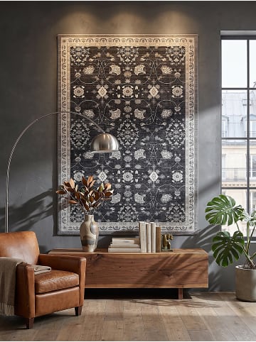 KADIMA DESIGN Teppich Kurzflor VERNANTE waschbar Orient Diele in Schwarz-Creme-Grau