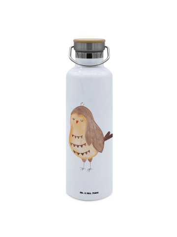 Mr. & Mrs. Panda Wasserflasche Eule Zufrieden ohne Spruch in Weiß