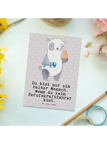 Mr. & Mrs. Panda Postkarte Berufskraftfahrer Herz mit Spruch in Grau Pastell