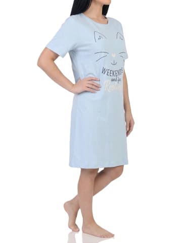 NORMANN Kurzarm Nachthemd Katzen Optik Übergröße 125 214 380 in hellblau