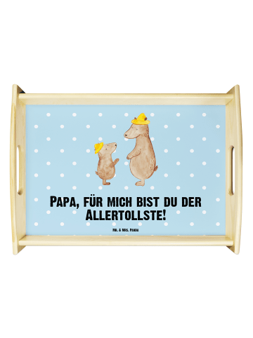 Mr. & Mrs. Panda Holz Servierbrett Bären mit Hut mit Spruch in Blau Pastell
