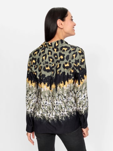 Heine Hemdbluse in schwarz-khaki-bedruckt