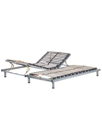 Beliani 2er-Set Manuell Verstellbarer Lattenrost COMFORT in Silber/Heller Holzfarbton