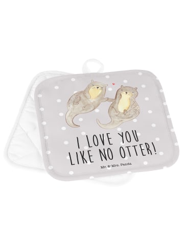 Mr. & Mrs. Panda 2er Set Topflappen  Otter Hände halten mit Spruch in Grau Pastell