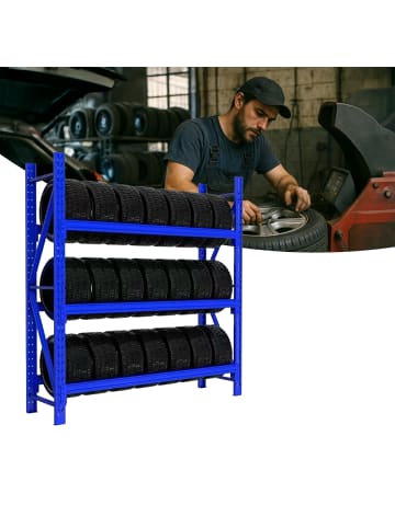 relaxdays Reifenregal in Blau - (B)120 x (H)180 x (T)50 cm