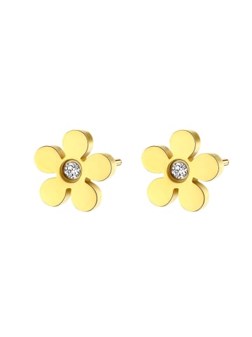 Hey Happiness Vergold. Ohrstecker Blume mit Zirkonia Edelstahl in Gold - (L) 0,7 cm