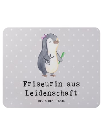 Mr. & Mrs. Panda Mousepad Friseurin Leidenschaft mit Spruch in Grau Pastell