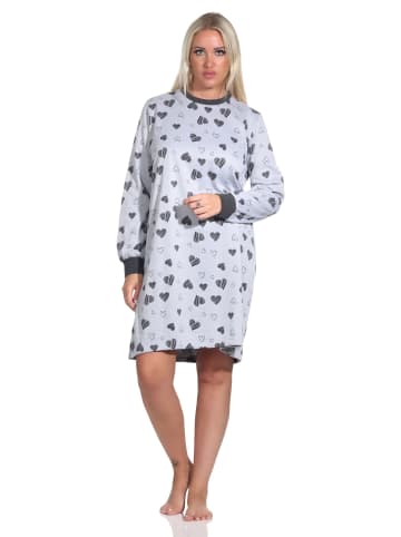 NORMANN Frottee Nachthemd langarm Bündchen Herz - 76310 in Grau