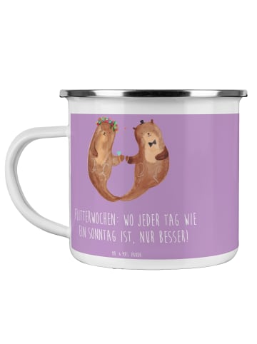 Mr. & Mrs. Panda Emaille Tasse Flitterwochen-Magie mit Spruch in Lavendeltraum