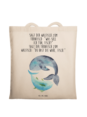 Mr. & Mrs. Panda Strandtasche Walfisch Thunfisch mit Spruch in Creme